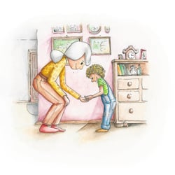 „Überraschung“ Oma und Max /Kinderbuchillustration/ Aquarell und Tusche