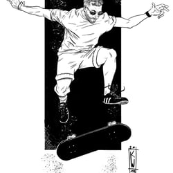Digitale Schwarz-Weiß Illustration eines Skaters
