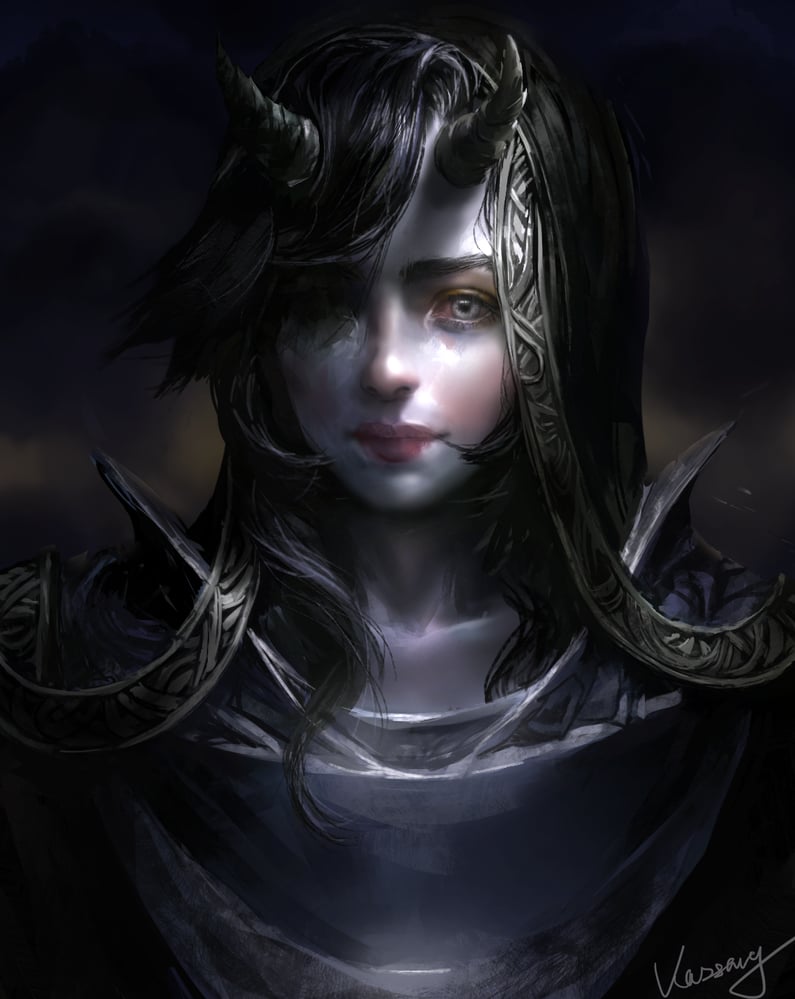 Girl beneath heavy armor