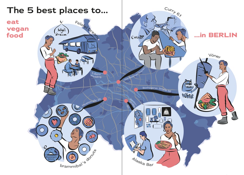 Magazin-Doppelseite „Best places to… eat vegan food in Berlin“