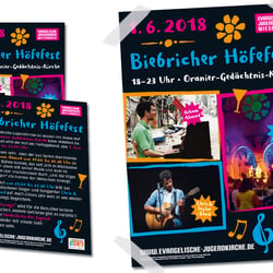 Flyer und Poster für die Veranstaltungen des stajupfa auf dem Biebricher Höfefest