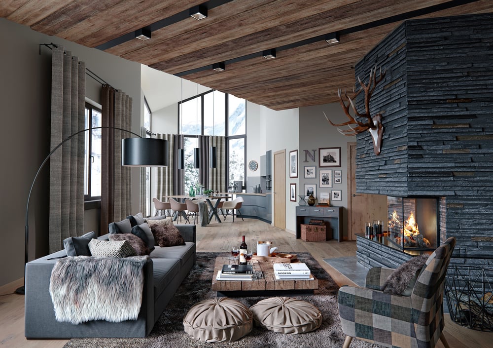 3d Visualisierung Wohnzimmer Rustic