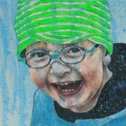 Junge im Regen, 60 × 44 cm