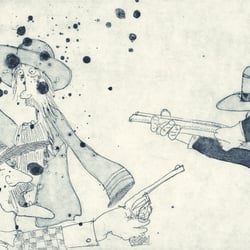 fight at the station (Radierung + Aquatinta 30×20cm)