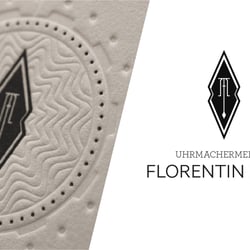 Uhrmachermeister Florentin Mack „Pendeluhr“ Monogram Logo & Letterpress VKs