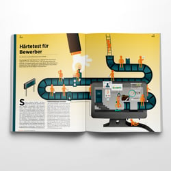 Illustrationen für „Handelsblatt Karriere – Bewerberguide“ zum Thema „Bewerbungsverfahren“