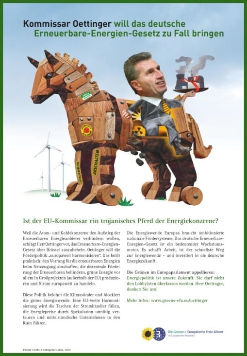 Die Grünen im Europa-Parlament / Kommissar Oettinger / Anzeigegestaltung: ADMK/Köln