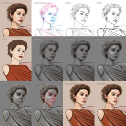 Digital ink and painting, steps.