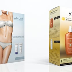 Diseño de 2 estuches promocionales de las líneas CORPORAL CARE y SUN PREMIUM, para la firma internacional ATACHE s.a.