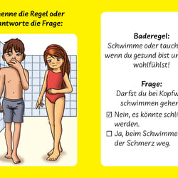 Frage-Antwortkarte zum Spiel „Schwimmen macht Spaß!“