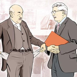 Artur Brauner und Thilo Sarrazin, ARD Magazin Kontraste, Illustration: Heidi Kull