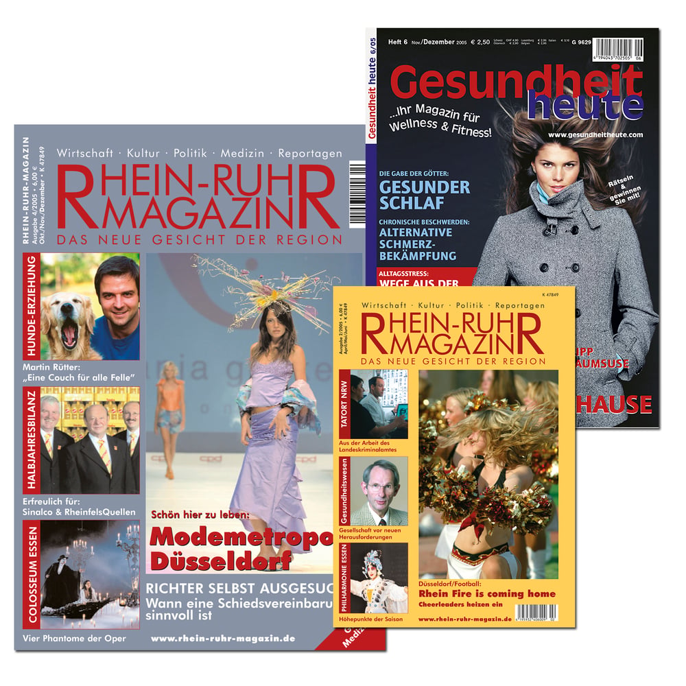 Titelseiten des RHEIN-RUHR-MAGAZINS und der Gesundheit heute