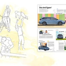 Layout, Bildretouche und Illustration. Anwendung meiner Illustrationen im Toyota Magazin. Digitale Gestaltung.