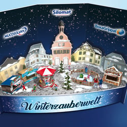 Illustration eines winterlichen Apotheken-Schaufenster Displays