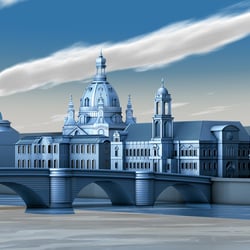 virtuelle Rekonstruktion des Dresdner Canaletto-Blickes in Metall-Optik
