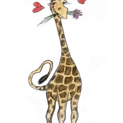 Zeichnung zu einem Vortrag „Ich will verstehen, was Du wirklich brauchst“. Die Giraffe ist das Tier mit dem größten Herz.