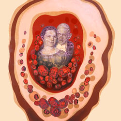 Timeline 2, mixed media on wooden body, 80 × 60 cm
