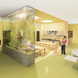 Kindergarten mit Kinderküche und Aquarium