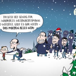 Weihnachtlicher Cartoon für active blue Veranstaltungstechnik