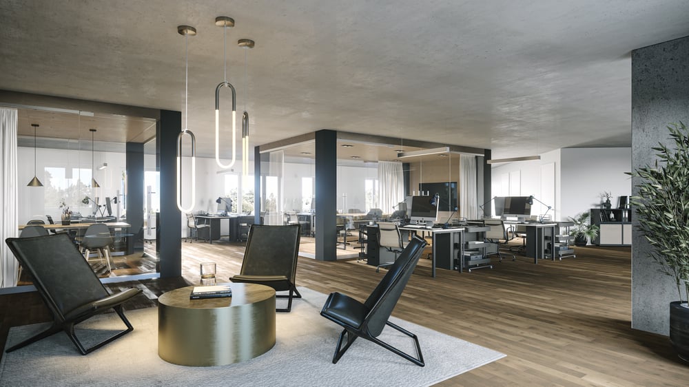 Innenvisualisierung von Büroflächen in München