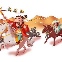 Zhang Qian wieder frei, farbige Vignette