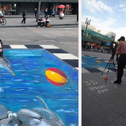 3D Straßenmalerei auf dem Alexanderplatz/Berlin