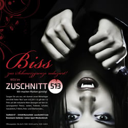 Flyergestaltung für ein Modehaus „Biss zur Schmerzgrenze reduziert“
