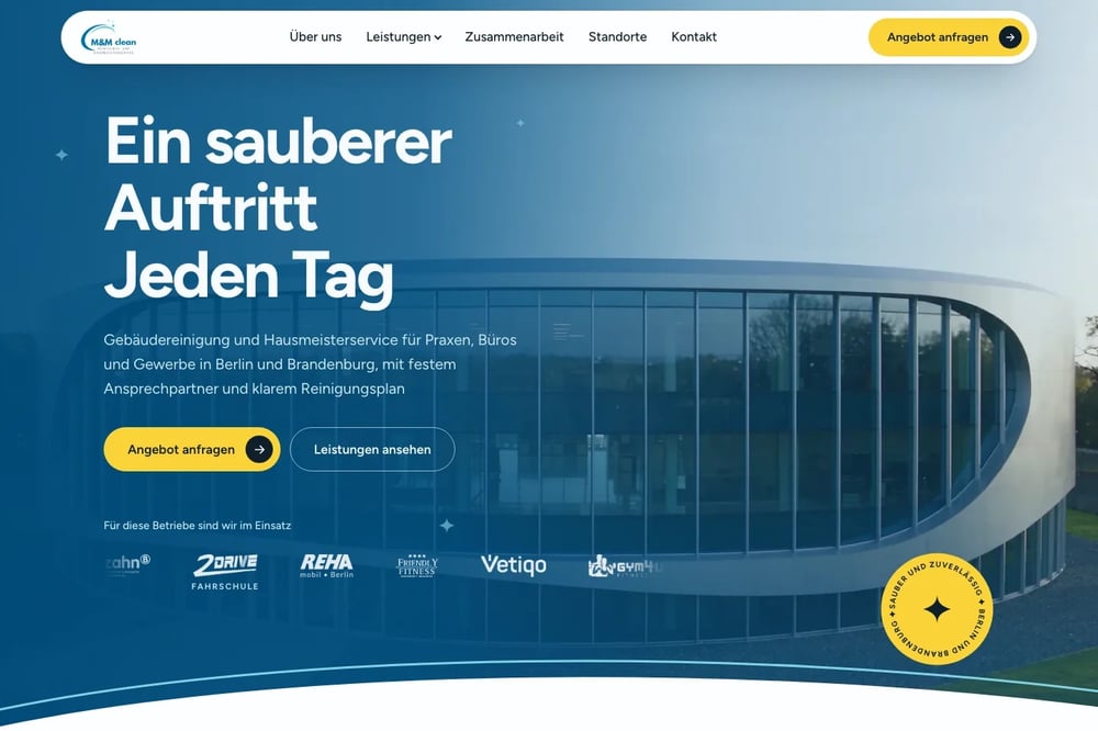 M&M clean – Unternehmenswebsite (Desktopansicht)