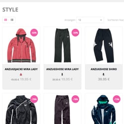 eShop-Kategorienmenü (Sportartikelmarketing)