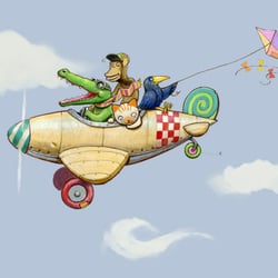 Tiere im Flugzeug, Illustration für Wandpiraten