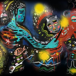 Artbeat – Teilansicht (restaurierter und handbemalter Trommelkessel) Acryl