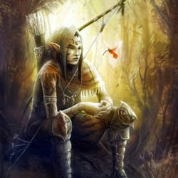 Character-Illustration: Elfe mit Kolibri