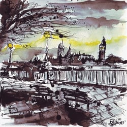Aquarell mit Tusche London
