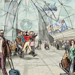 Johnnie Walker / Terminal, Striding Man wit Selfie-group
