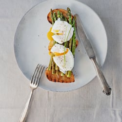 Poached eggs and green asparagus