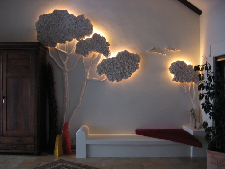 Objekt „Baum“, Styropor, Holz, Gips, Farbe