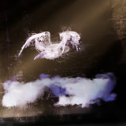 procedural clouds volumetric, bird animation, rough glass imperfects texture
