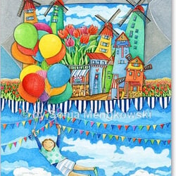 Aquarellbild – Windmühlenland
