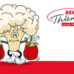 Comic-Zeichnung für Rewe-Thieme Supermarkt