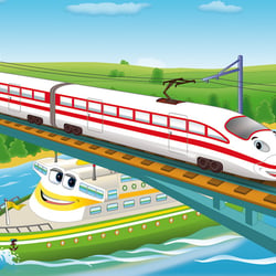 Seitenillustration Schnellzug & Schiff