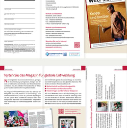 Werbefaltblatt mit Antwortkarte für das Magazin welt-sichten
