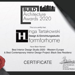 Inga Tartakowski – winner |  Design und Einrichtungsstudio formforhome – Best INTERIOR Design Studio 2020 Western Europe