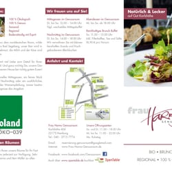 Flyer für das Bio-Restaurant „Frau Harms“