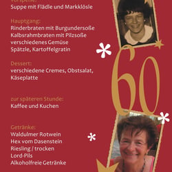 60ster Geburtstag, Menuekarten