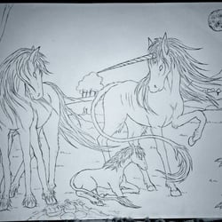 Sleipnir & Einhorn Familie – Zeichnung (Kugelschreiber)