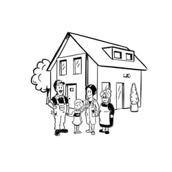 Familie vor Haus