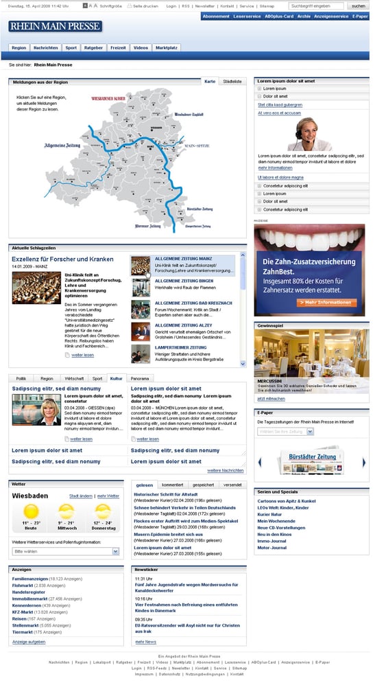 Relaunch www.rhein-main-presse.de/index.html: Konzeption, Screendesign, Creative Lead, Online-CI