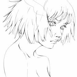 Digitale Lineart einer mystischen weiblichen Figur im Profil – zart, melancholisch und mit fantastischen Elementen wie feinen H