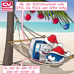 „CV Comics“ (Carl Valentin GmbH) – Ankündigung Betriebsferien auf Facebook