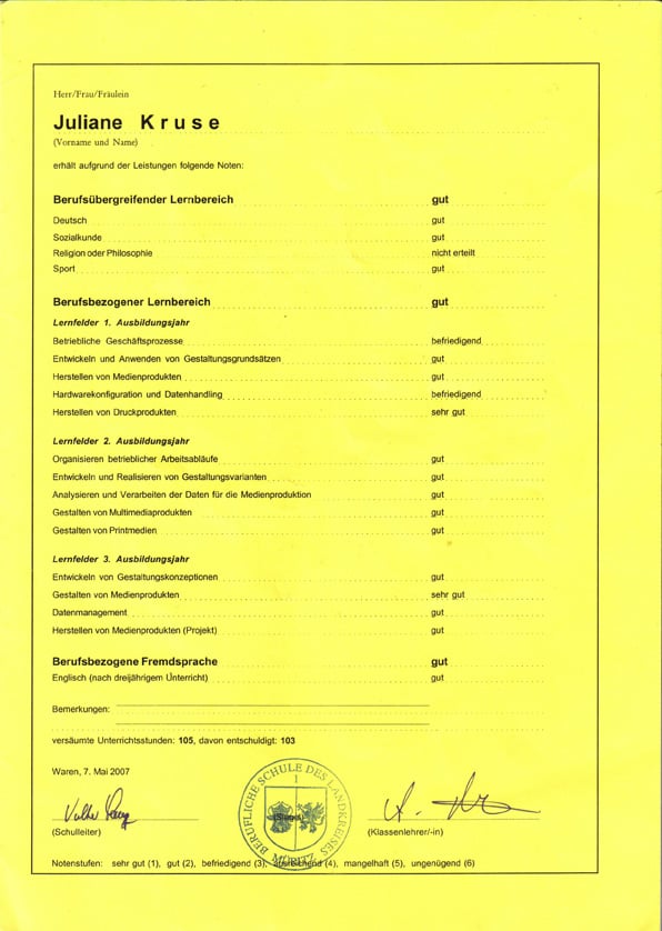 Berufsschulabschlusszeugnis